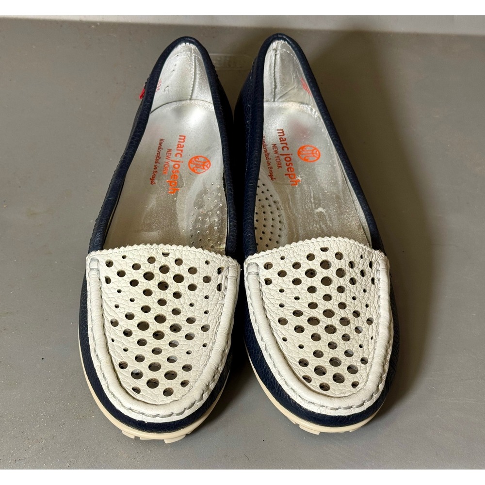 Marc Joseph New York Madison Golf Leather Loafers Navy White Womens 6